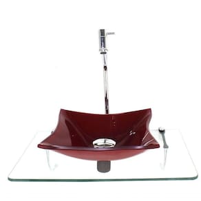 Kit Cuba De Vidro 10Mm Vermelho Ferrari Tampo 50Cm Incolor Com Suporte Torneira Valvula