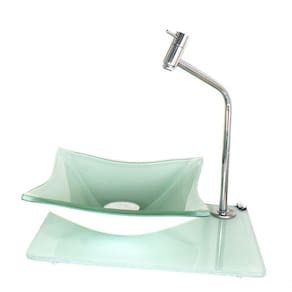 Cuba De Vidro Quadrada Com Tampo 40Cm Branco Full E Suporte Cromado