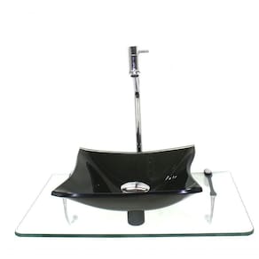 Kit Cuba De Vidro 10Mm Ouro Envelhecido Tampo 50Cm Incolor Com Suporte Torneira Valvula
