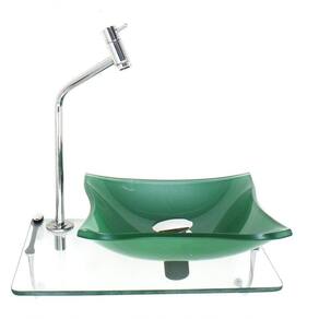 Kit Cuba De Vidro Quadrada 10Mm Verde Com Tampo 40Cm Incolor E Suporte Cromado