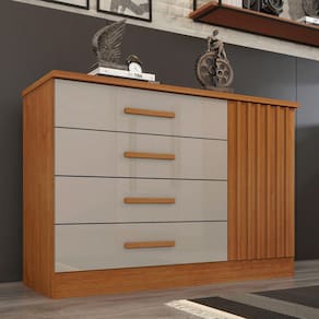 Cômoda 4 Gavetas em Mdf/mdp Ripado Espresso Móveis Cinamomo/Off White