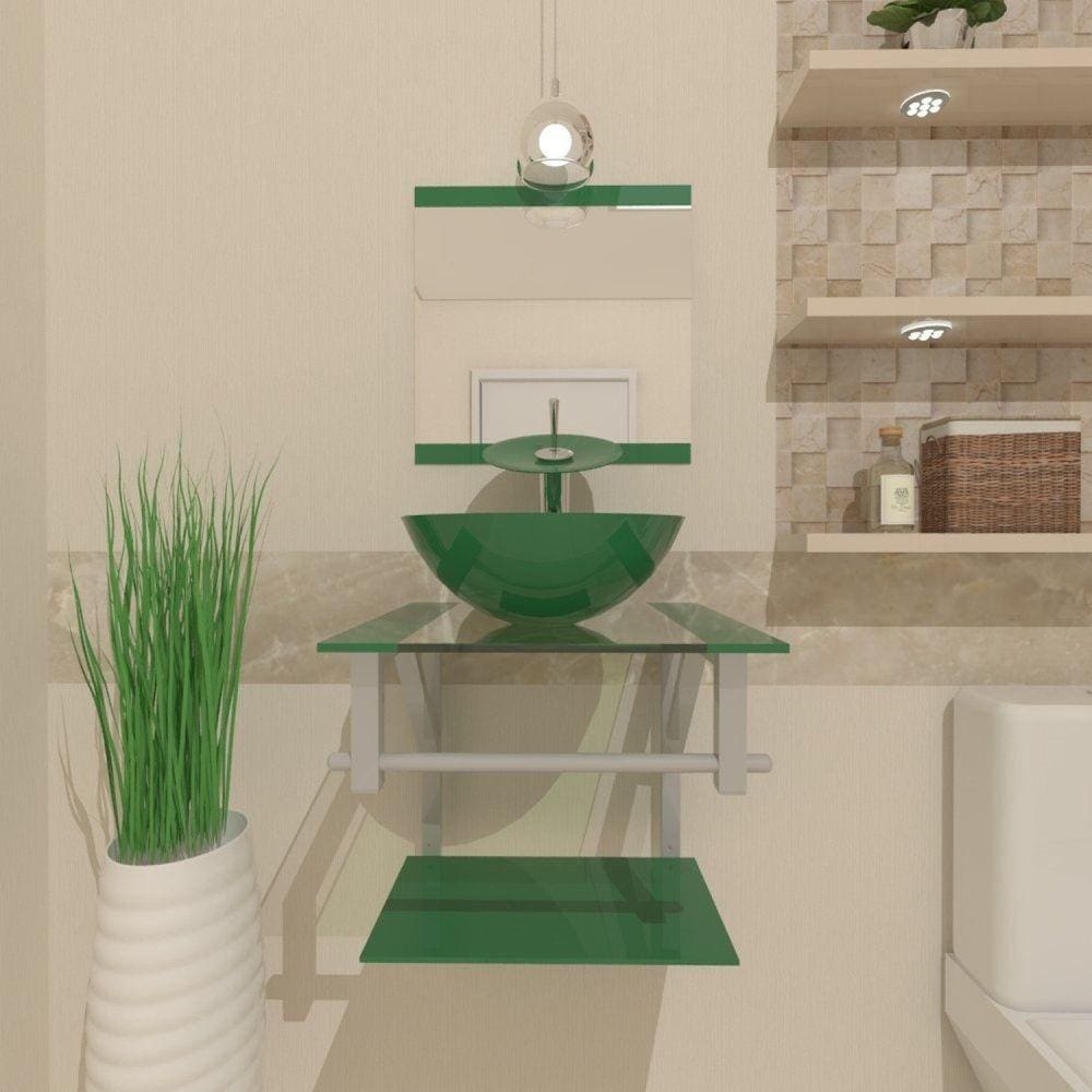 Gabinete de Vidro 40cm Ac com Cuba Redonda Verde