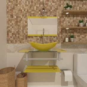 Gabinete de Vidro 40cm Ac com Cuba Oval Amarelo