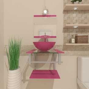 Gabinete de Vidro 40cm Ac com Cuba Redonda Rosa
