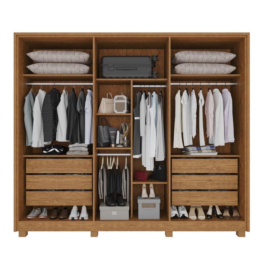 Guarda-roupa 6 Portas com Ripado 6 Gavetas Potenza Cinamomo/Off