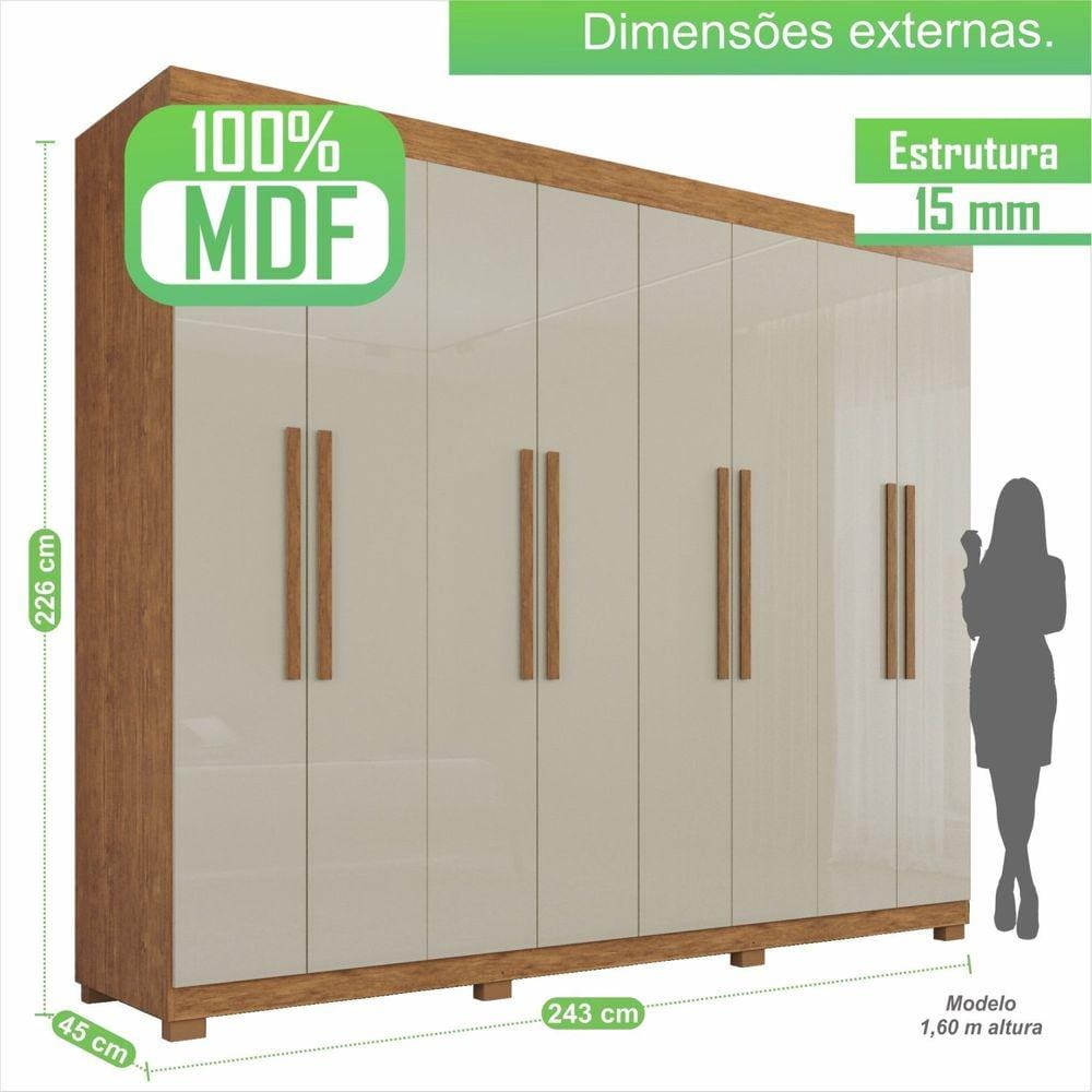Guarda-roupa 8 Portas 4 Gavetas Milano Cinamomo/Off-White | Casas