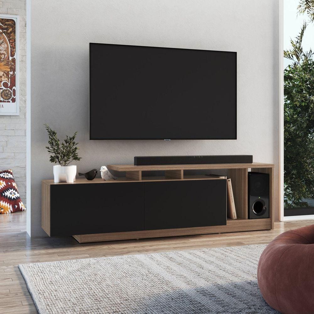 Rack Linea com 2 Portas e Nichos para Televisor 50 Polegadas Montana / Preto