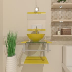 Gabinete de Vidro 40cm Ac com Cuba Redonda Amarelo