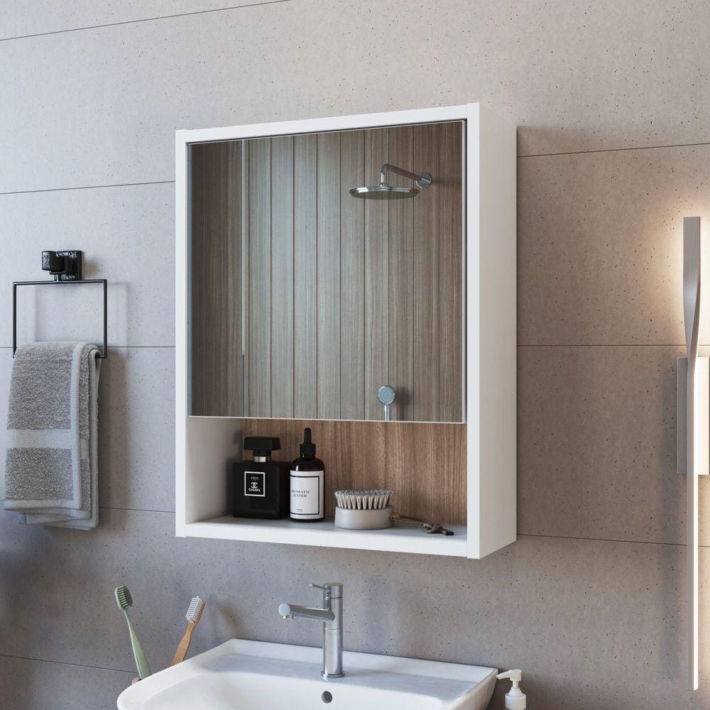 Armário para Banheiro com Porta e Espelho Slim Branco / Montana