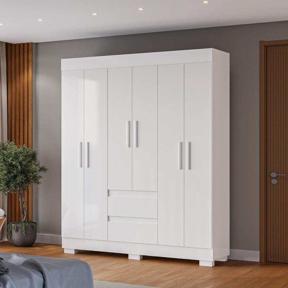 Guarda-roupa Casal 6 Portas e 2 Gavetas Chantrieri Espresso Móveis Branco