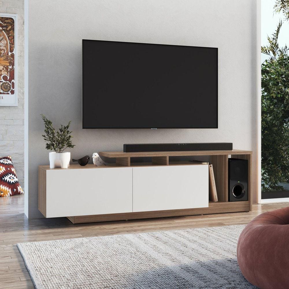 Rack Linea com 2 Portas e Nichos para Televisor 50 Polegadas Montana / Branco