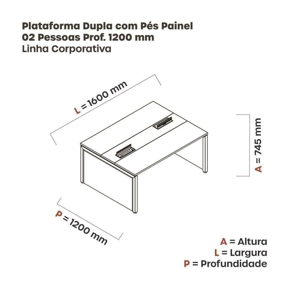 Mesa de Plataforma Dupla para 2 Pessoas Corporativa 160x120/2p Walnut/Preto