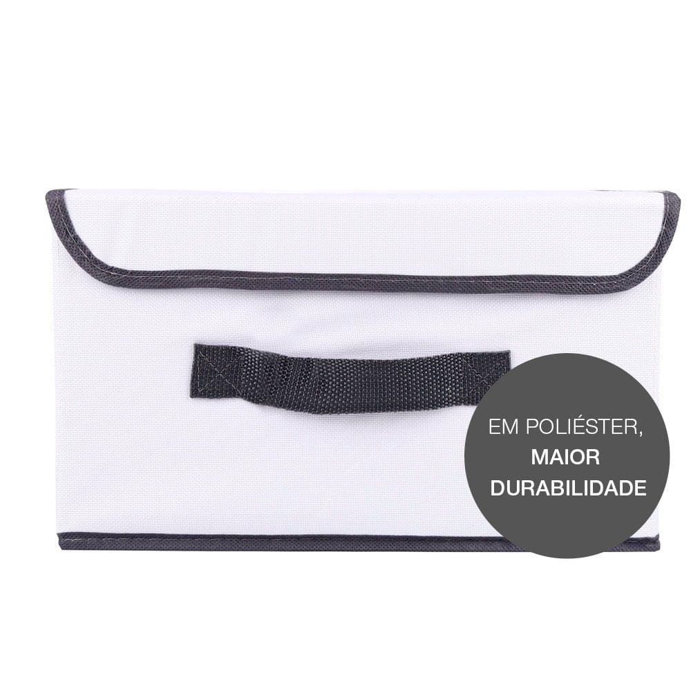 Caixa Organizadora Tecido C/ Tampa Vizapi Un Exclusive G 40x30x28Cm Branco Cinza
