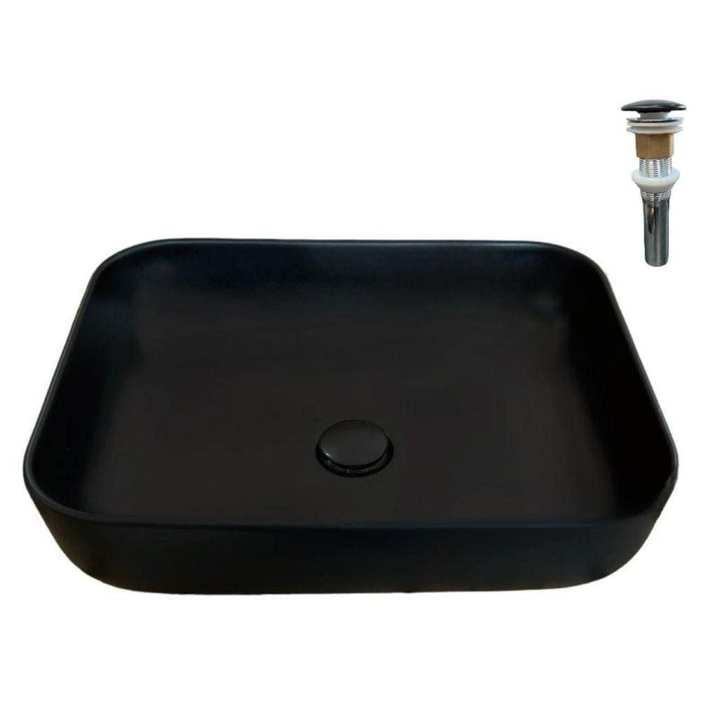Cuba Sobrepor Cerâmica Banheiro Retangular Preta Com Válvula