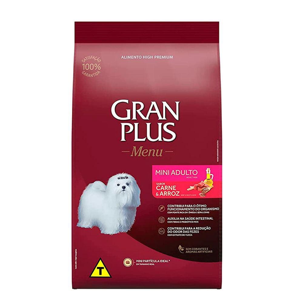 Ração Gran Plus Cães Menu Adultos Porte Mini Carne e Arroz 3kg