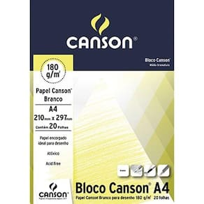 Bloco Canson A4 Branco 20 Folhas Desenho 180g/m²