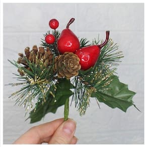 Kit 4 Ramos Pera Decoração De Natal Artificial Com Brilho 16cm