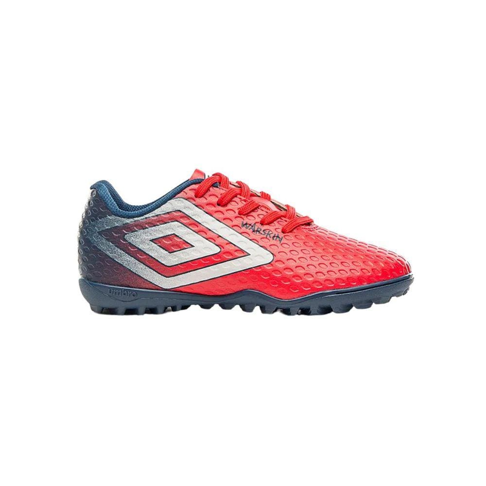 Chuteira Umbro Warskin Jr Society Infantil Cereja Marinho Branco