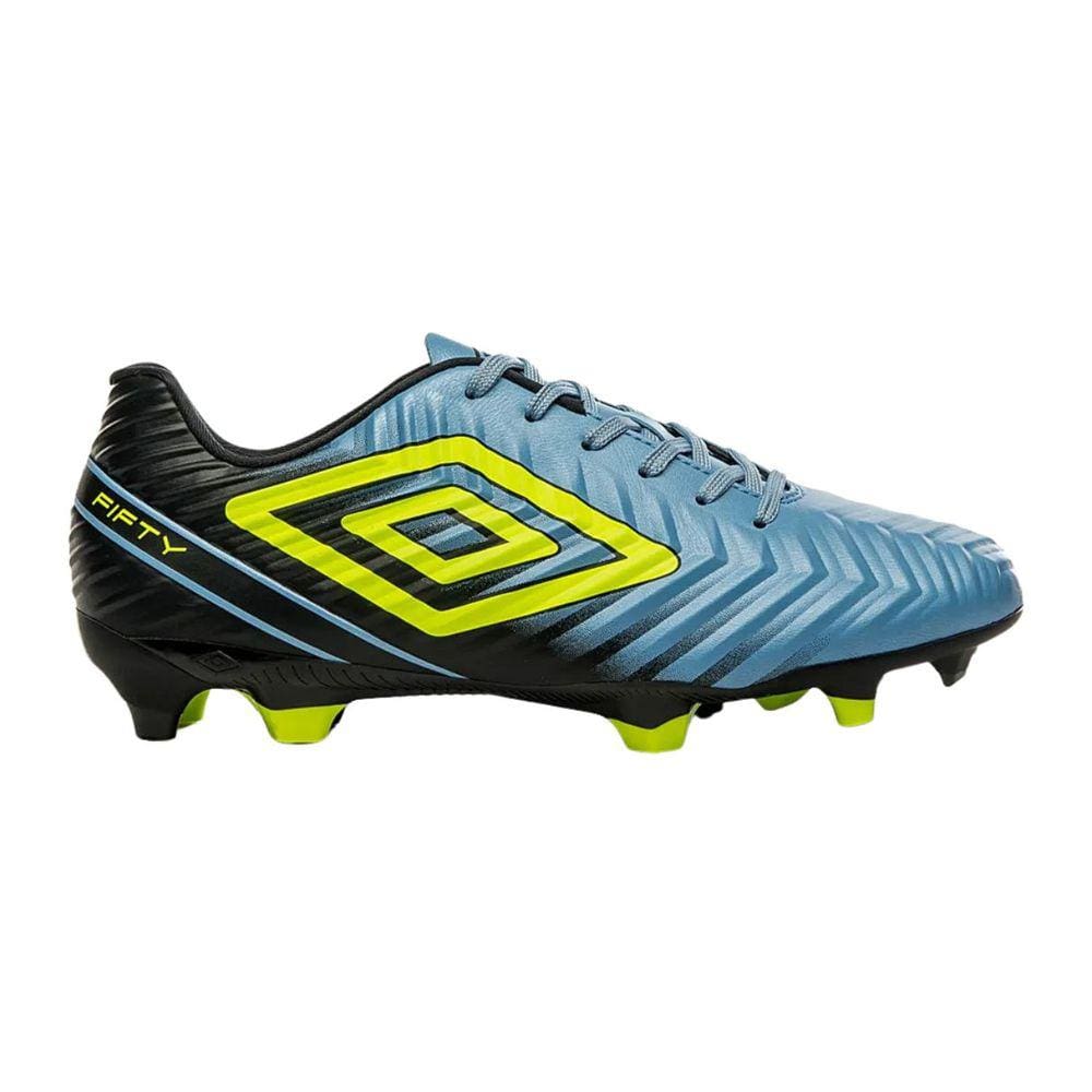 Chuteira Umbro Fifty V Campo Masculina Azul Preto Limão