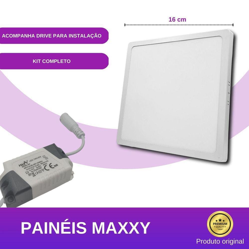Painel Sobrepor Quadrado 12W - Quente - Quente 3000K