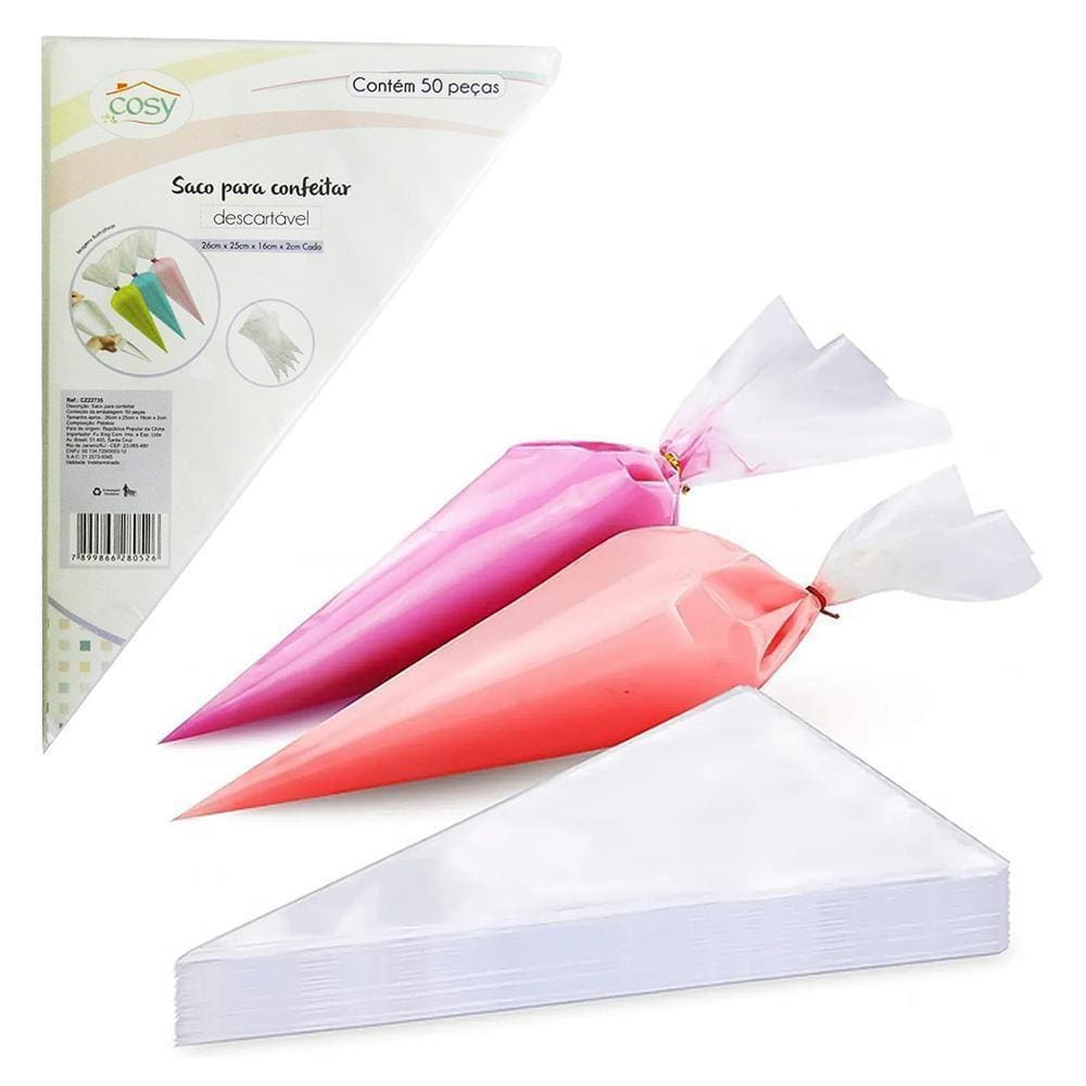 Decorador Bolo Saco Plastico Confeitar Com 50 Pecas 26X16Cm