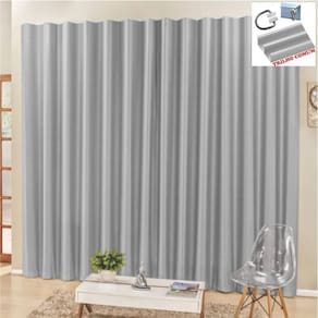 Cortina 3 Mts Sala Quarto Escritório Blackout Para Trilho Comum - Cinza