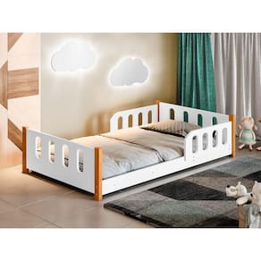 Cama Montessori Infantil Camila Branco com 02 Luminárias e Colchão Divaloto