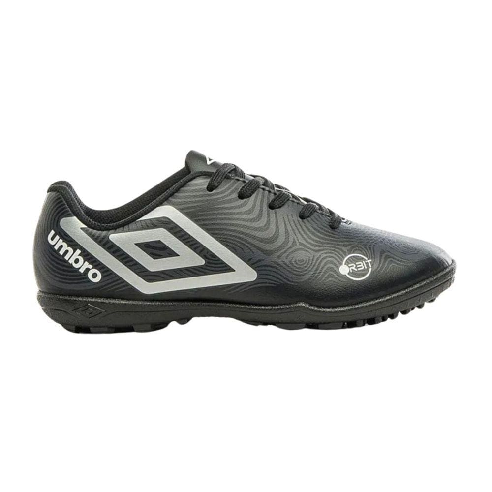 Chuteira Umbro Orbit Jr Society Infantil Preto Cinza Branco