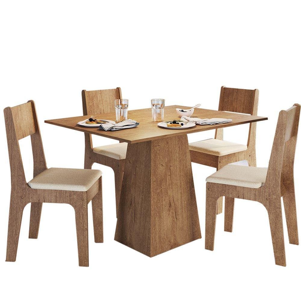 Conjunto Mesa e Cadeiras Para Sala de Jantar MC01 Bege NOVAM