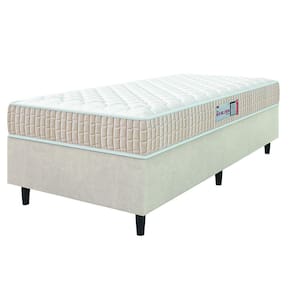 Cama Box Colchão Solteiro Espuma D33 New Millenium 88x188x57cm Branco / Bege Hellen - Suporta até 120kg por Pessoa