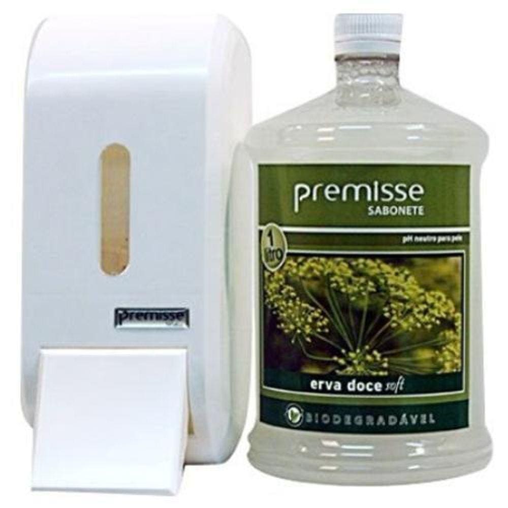 Saboneteira Premisse Branca Kit + Sabonete Erva Doce