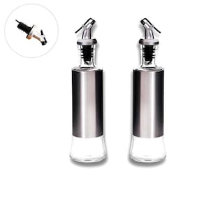 Kit Galheteiro Porta Azeite Vinagre Com Dosador Vidro Inox 2Pçs 300ml Galeteiro De Mesa Domestico Restaurante Lanchonete