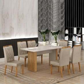 Conjunto Mesa Julia 160cm com 6 Cadeiras Lara Cinamomo/Off White/Bege