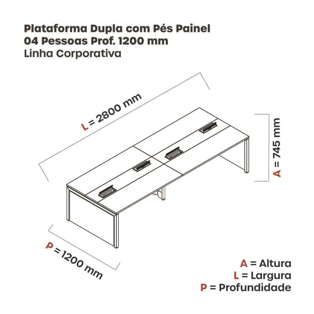 Mesa Plataforma Dupla para 4 Lugares para Coworking 140x120/4p Cinza/Branco