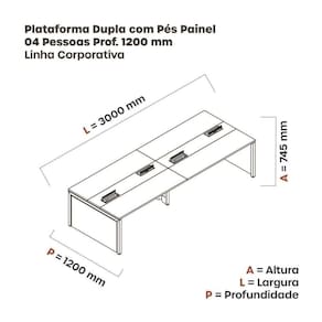 Mesa Plataforma Dupla para 4 Lugares para Coworking 150x120/4p Noce Naturalle/Cinza