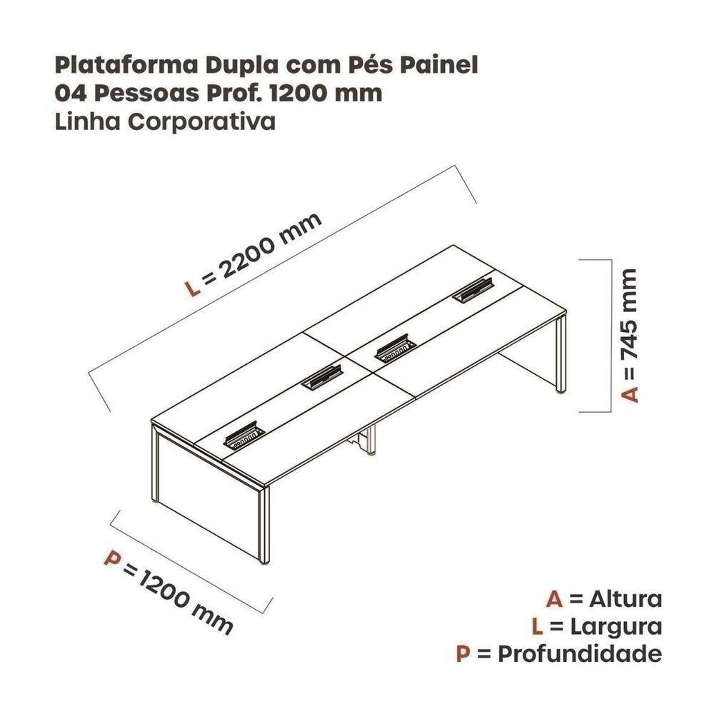 Mesa Plataforma Dupla para 4 Lugares para Coworking 110x120/4p Nogueira Casablanca/Grafito