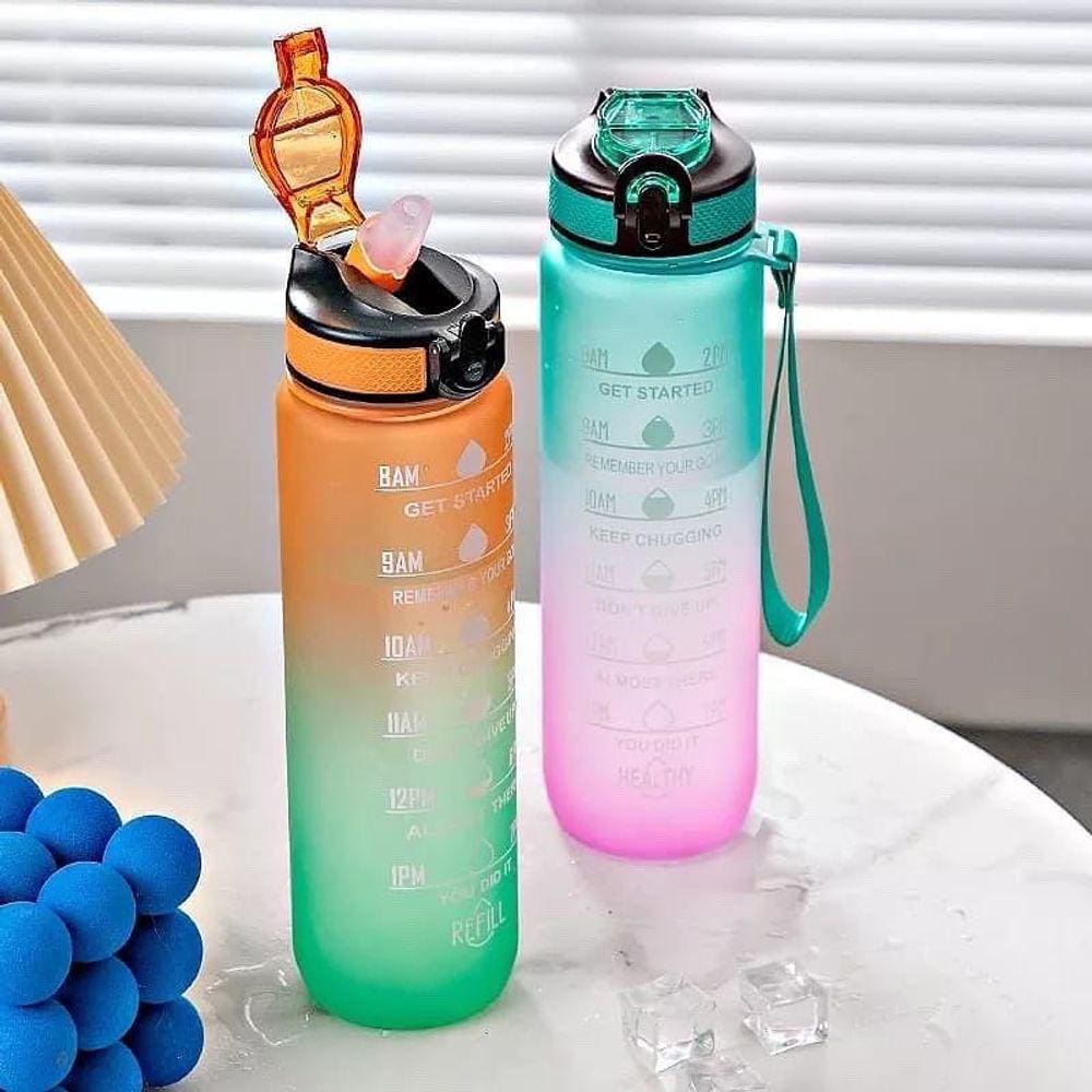 Garrafa de água motivacional de 1000 mL sem BPA com indicadores de tempo