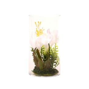 Vaso de ornamento de cristal amarelo Dalia 30cm com flor artificial