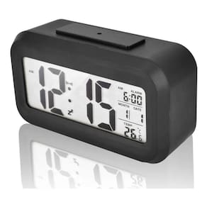 Despertador com display LED digital preto com data e temperatura