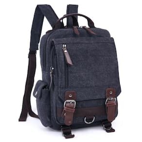 Mochila de lona vintage unissex com fivelas de metal