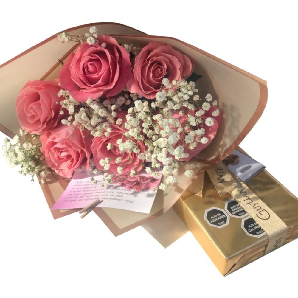 Buquê de 6 rosas e chocolates com Ferrero Rocher