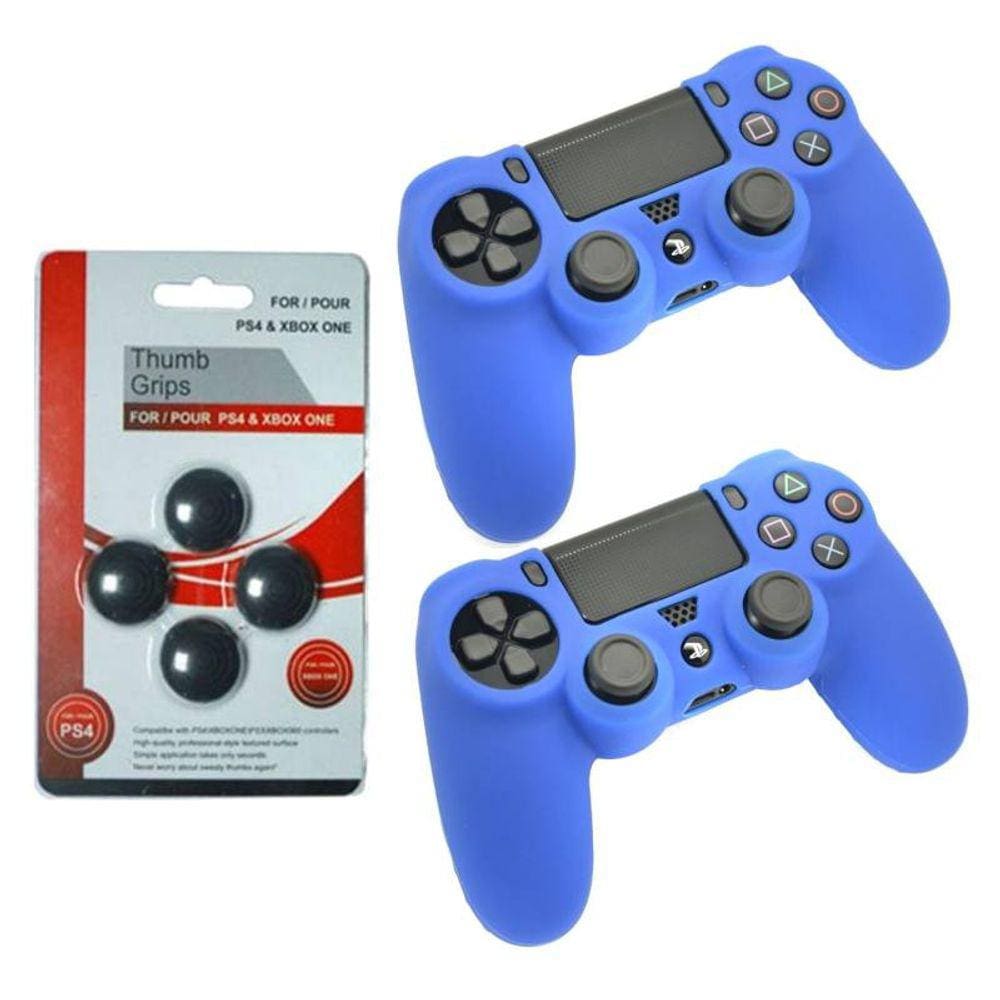 Pacote de 2 capas de silicone azuis e 4 alças para PS4