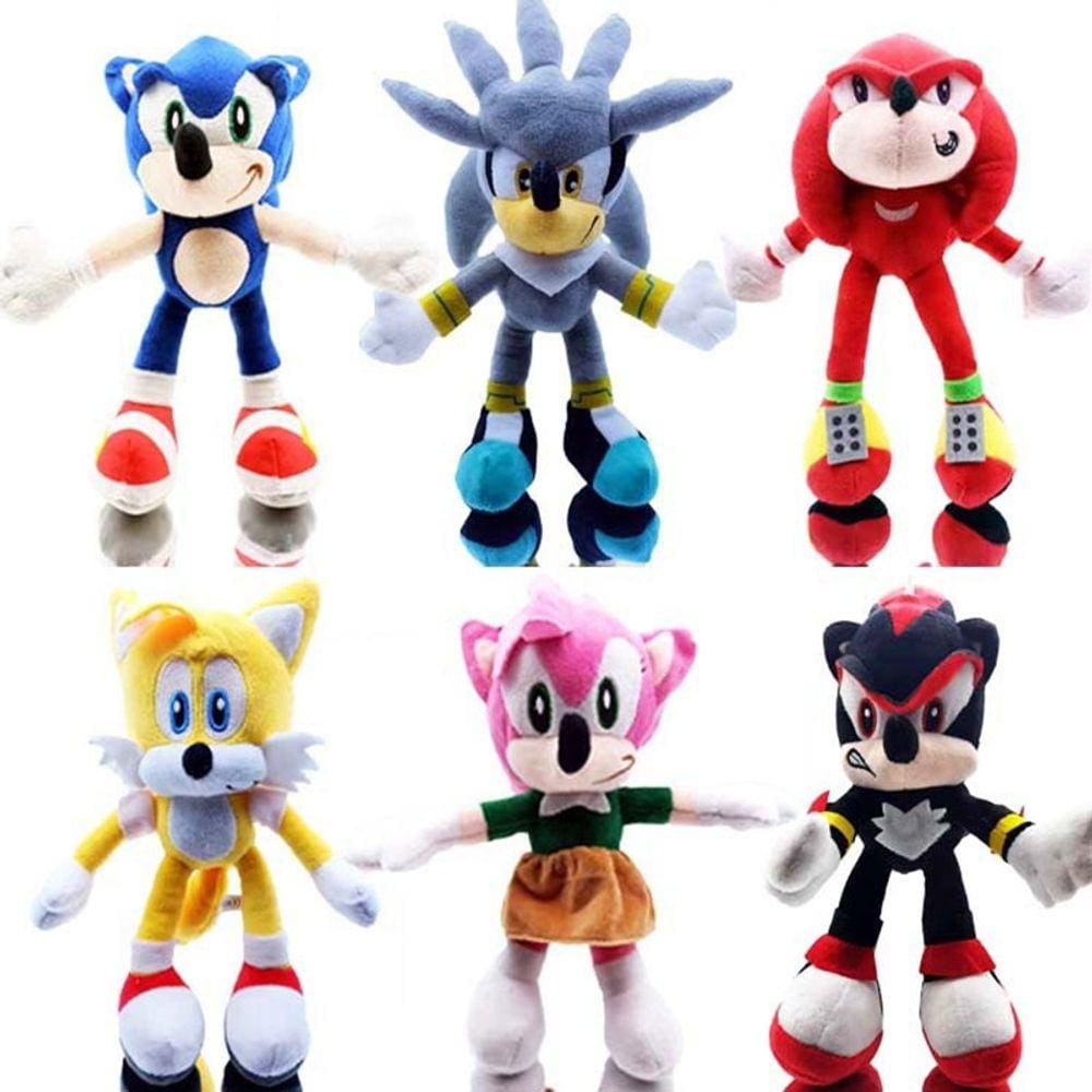 Conjunto de 6 brinquedos de pelúcia Sonic the Hedgehog de 20 cm
