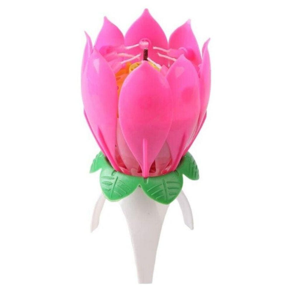 Vela musical de flor de lótus para bolo de aniversário - rosa