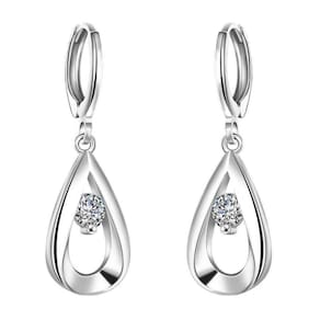 Brincos em liga de prata 925 com zircão branco para mulheres