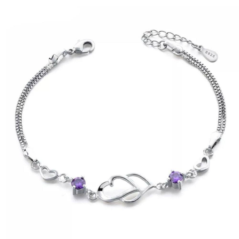 Pulseira Youth Amethyst Heart em prata 925 para mulheres