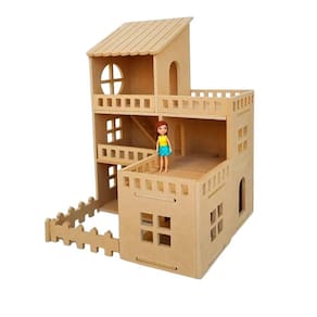 Casa de bonecas para bonecas pequenas, presente fofo para crianças a partir de 3 anos, MDF