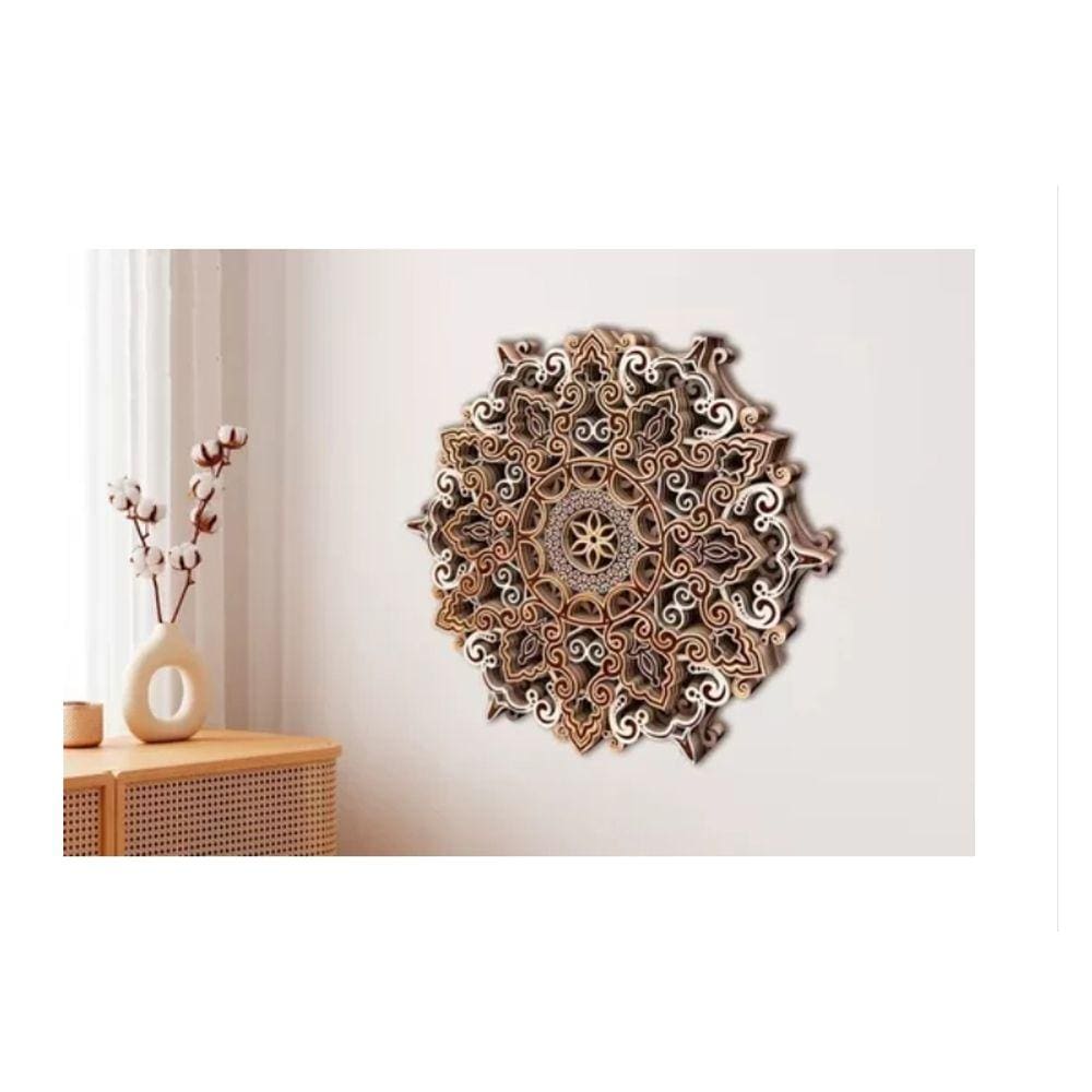 Pintura multicamada decorativa de flores de mandala de madeira