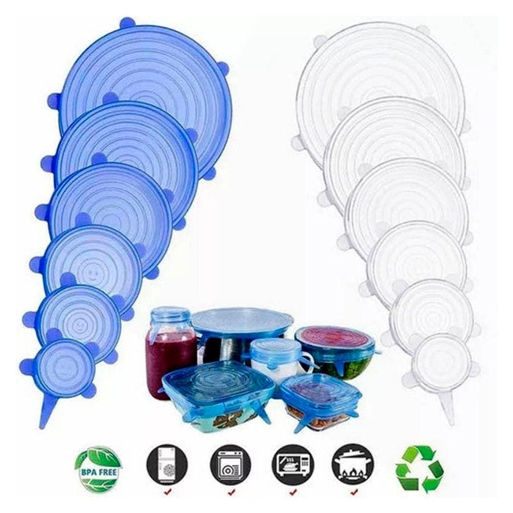 Conjunto de 6 tampas de silicone seladas e extensíveis anti-escoamento