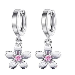 Brincos de prata 925, flores rosa, moda para mulheres